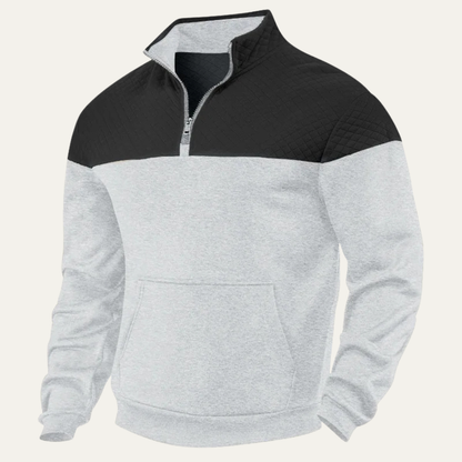 Quilted Color Block Quarter-Zip Pullover Sweatshirt for Men - Gray