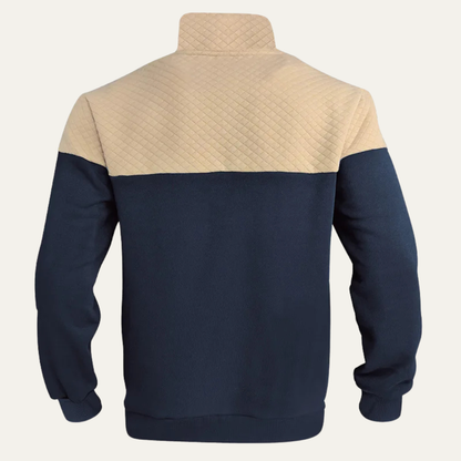Quilted Color Block Quarter-Zip Pullover Sweatshirt for Men