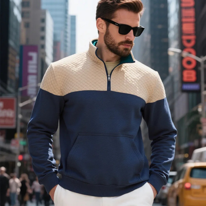 Quilted Color Block Quarter-Zip Pullover Sweatshirt for Men