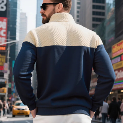 Quilted Color Block Quarter-Zip Pullover Sweatshirt for Men