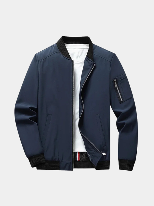 Bomber Jacket with Ribbed Collar and Cuffs for Men