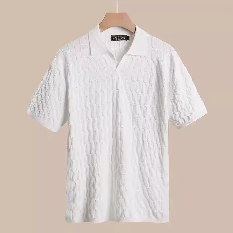 Short Sleeve Textured Polo Shirt for Men - Blanc