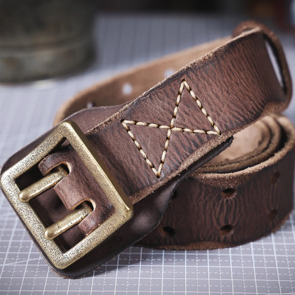 Oldtown Italian Leather Belt for Men - Dark Brown