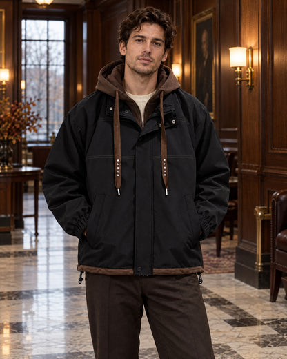 Hooded Utility Jacket with Elastic Cuffs for Men – on-model photo