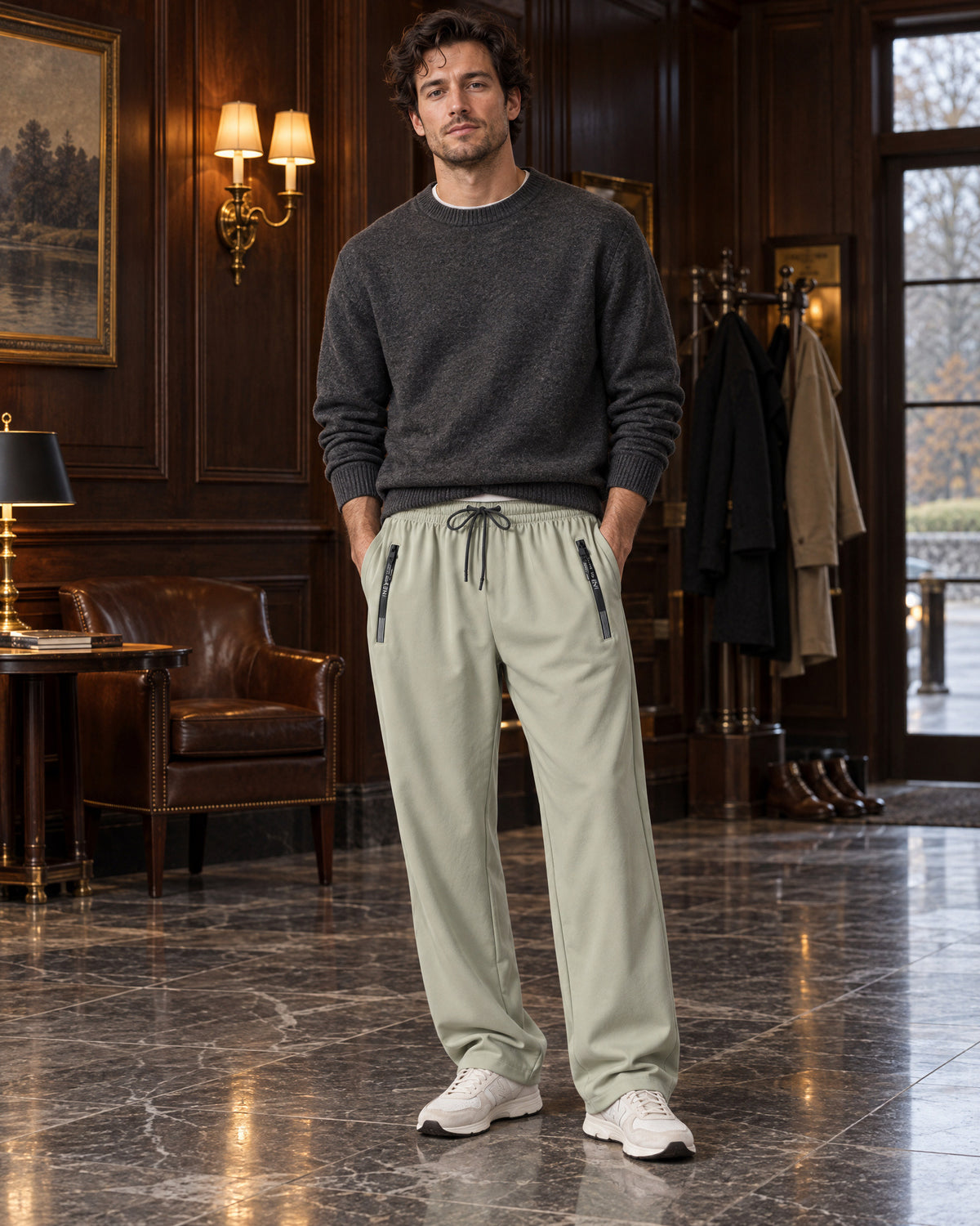 Zip-Pocket Sweatpants for Men – on-model photo