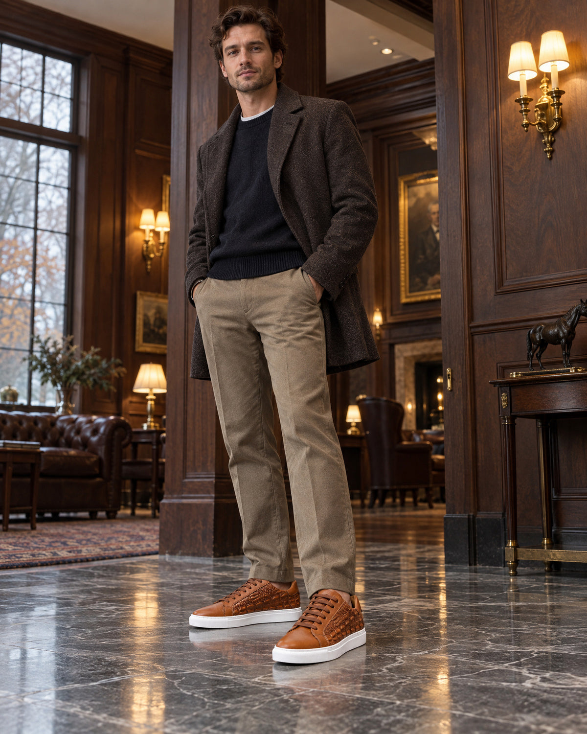 Embossed Leather Sneakers for Men – on-model photo