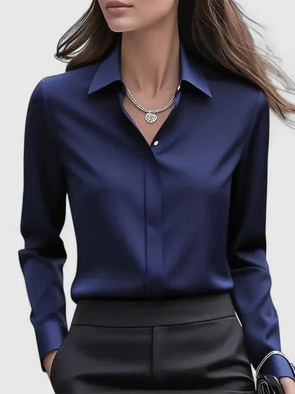 Oversized Button-Down Shirt for Women - Navy Blue