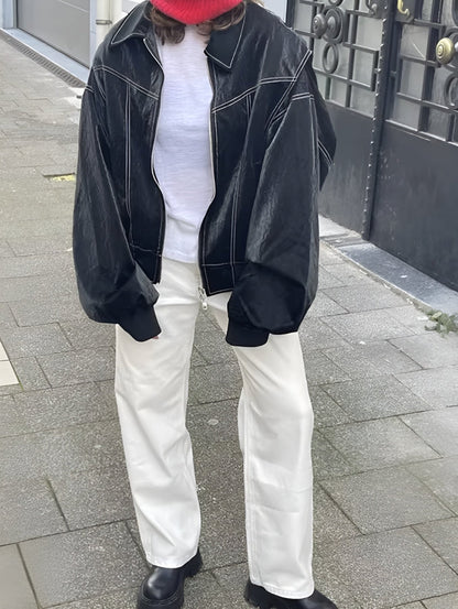 Oversized Wrap Bomber Jacket - Black