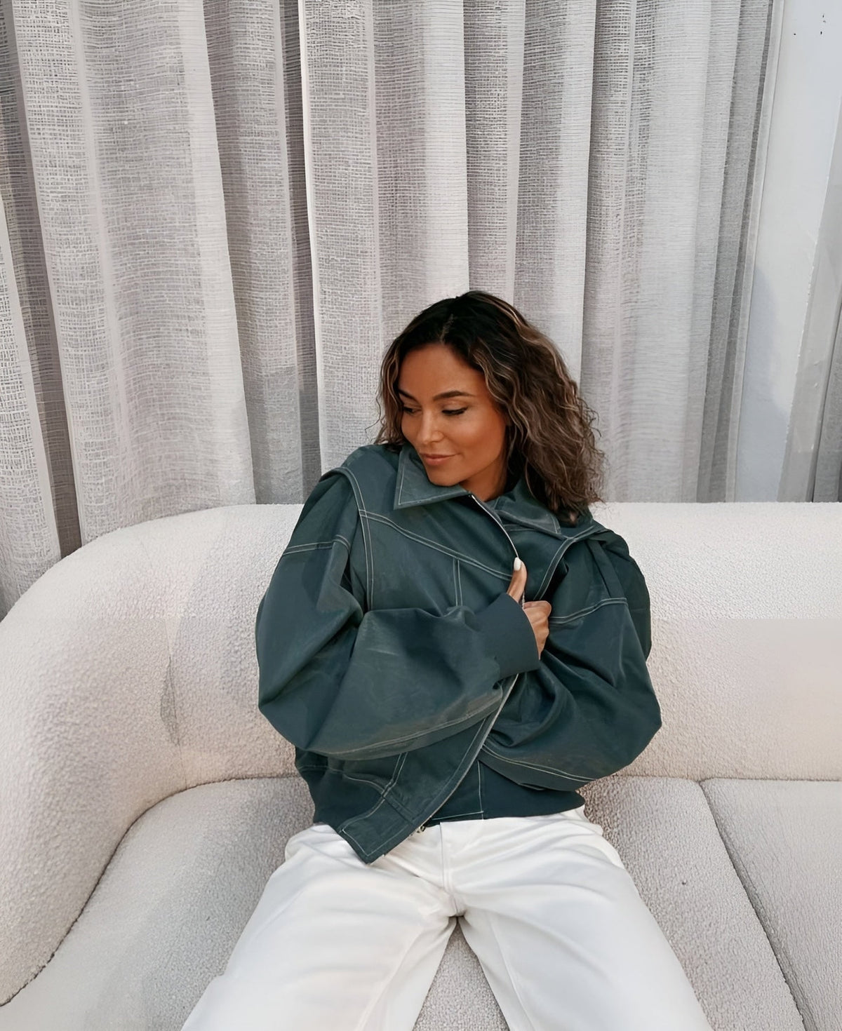 Oversized Wrap Bomber Jacket - Green