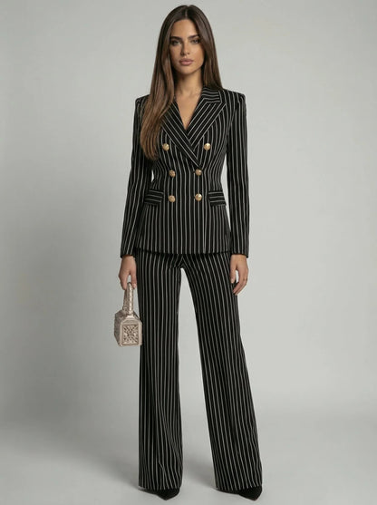Pinstripe Double-Breasted Blazer for Women - Black