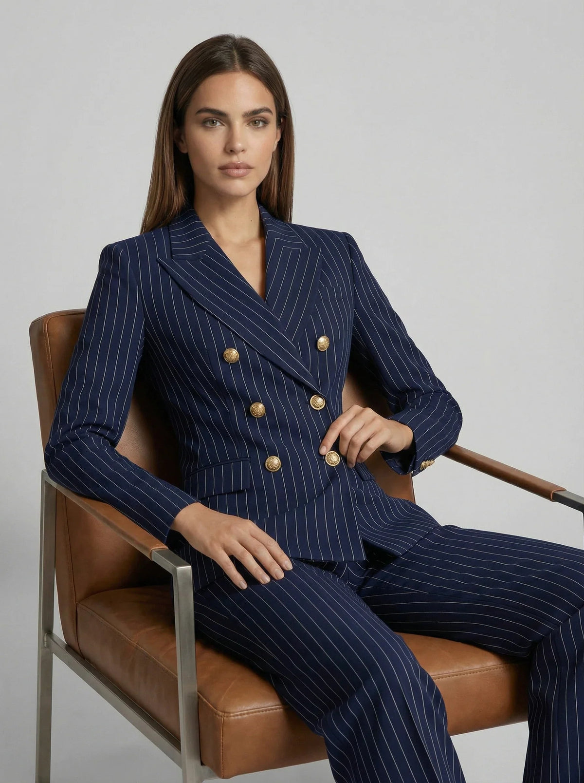 Pinstripe Double-Breasted Blazer for Women