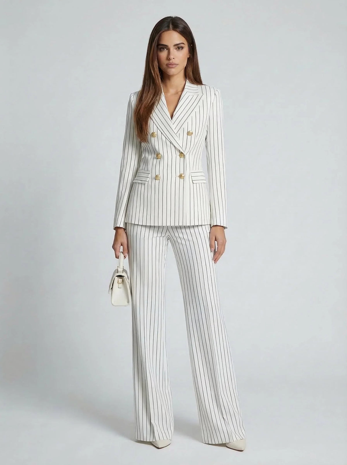 Pinstripe Double-Breasted Blazer for Women - White