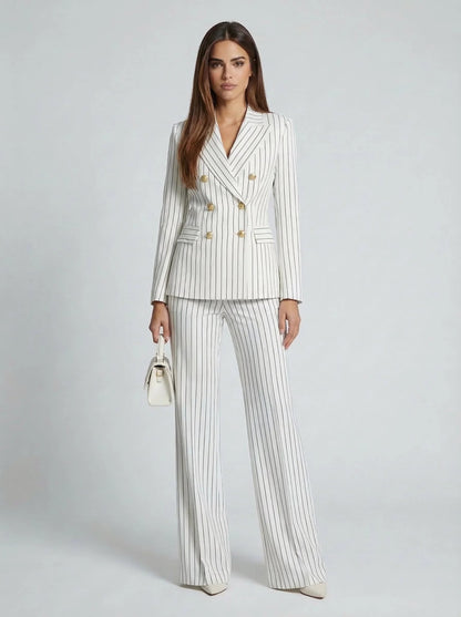 Pinstripe Double-Breasted Blazer for Women - White