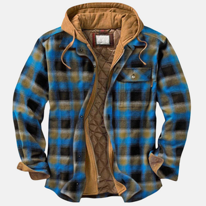 Plaid Hooded Shirt for Men - Blue/Khaki