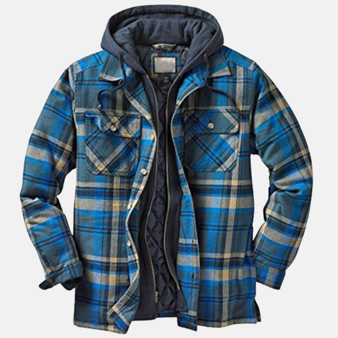 Plaid Hooded Shirt for Men - Blue