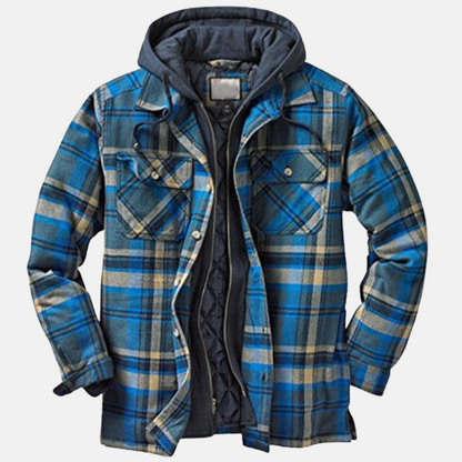 Plaid Hooded Shirt for Men - Blue
