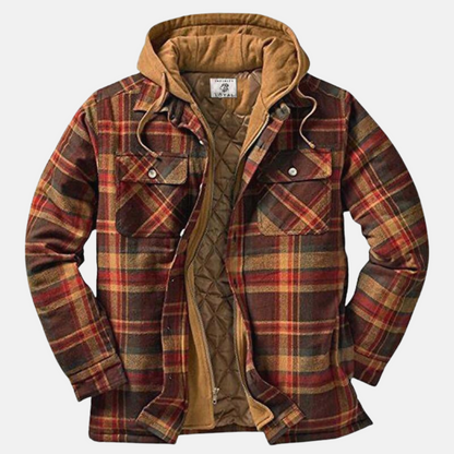 Plaid Hooded Shirt for Men - Brown