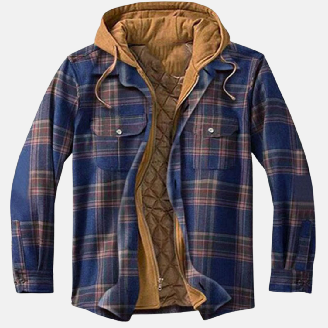 Plaid Hooded Shirt for Men - Dark Blue