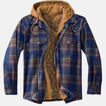 Plaid Hooded Shirt for Men - Dark Blue