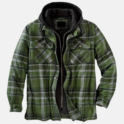 Plaid Hooded Shirt for Men - Dark Green