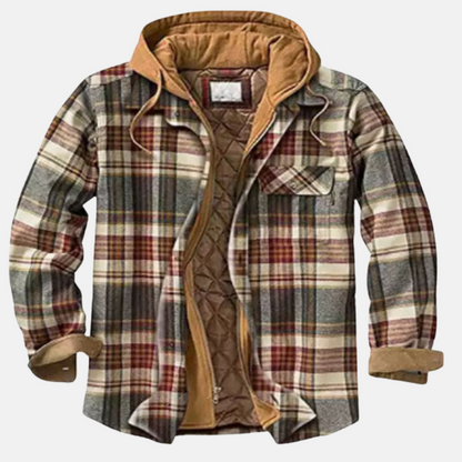 Plaid Hooded Shirt for Men - Khaki