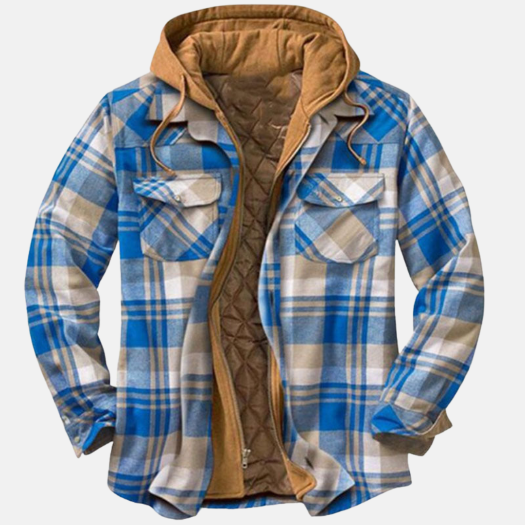 Plaid Hooded Shirt for Men - Light Blue