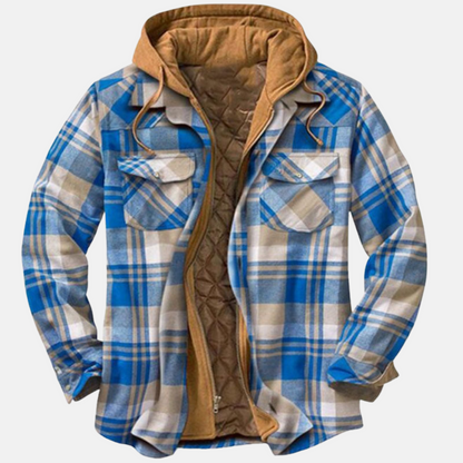 Plaid Hooded Shirt for Men - Light Blue