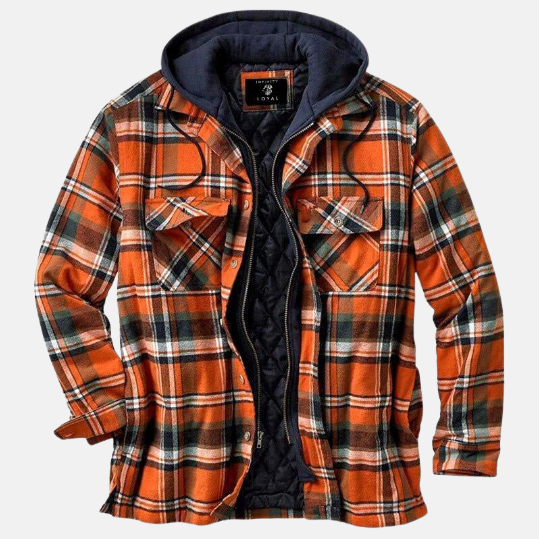 Plaid Hooded Shirt for Men - Orange