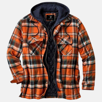 Plaid Hooded Shirt for Men - Orange