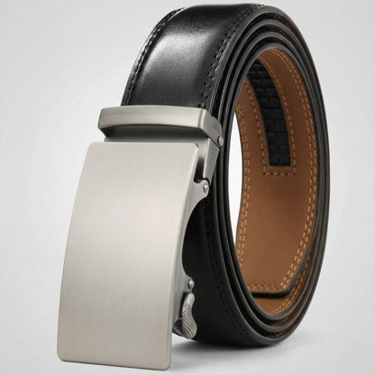 Precision Leather Belt for Men - Black | Silver