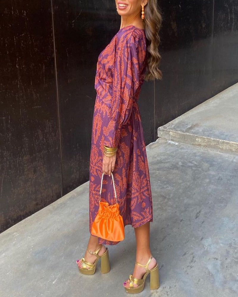 Printed A-Line Maxi Dress - Purple