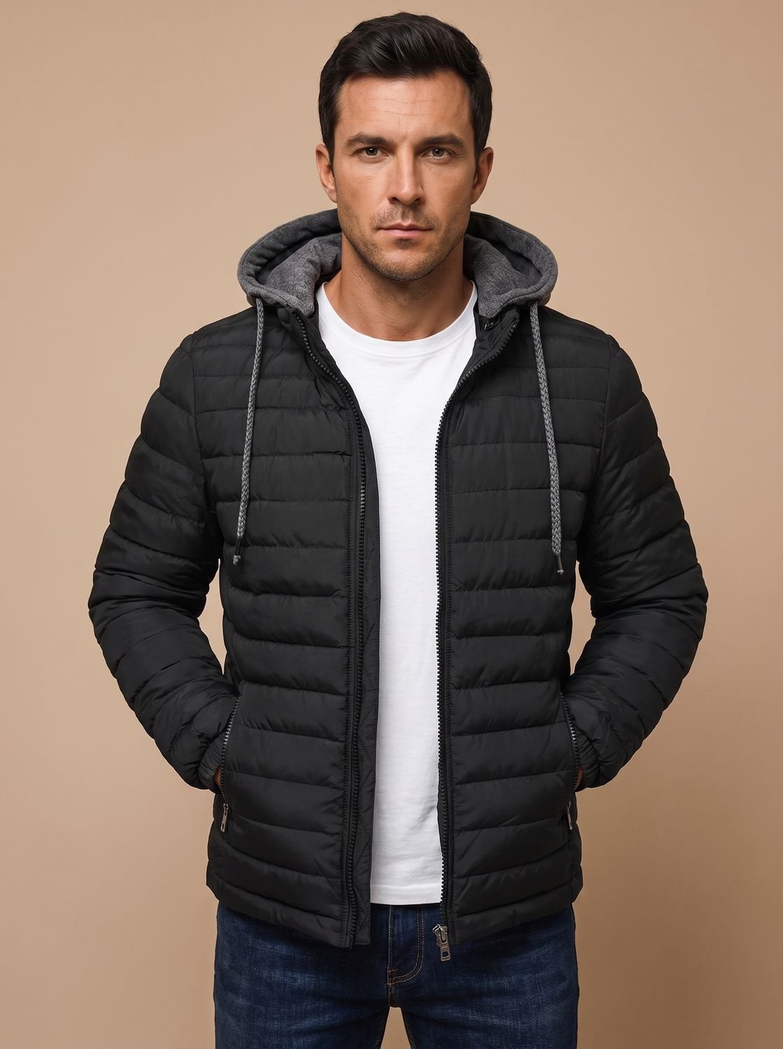 Quilted Hooded Puffer Jacket - Black
