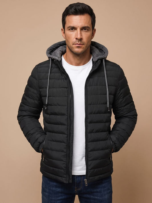 Quilted Hooded Puffer Jacket - Black