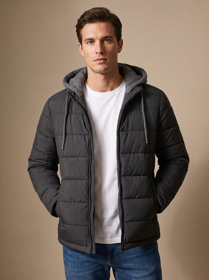 Quilted Hooded Puffer Jacket - Gray