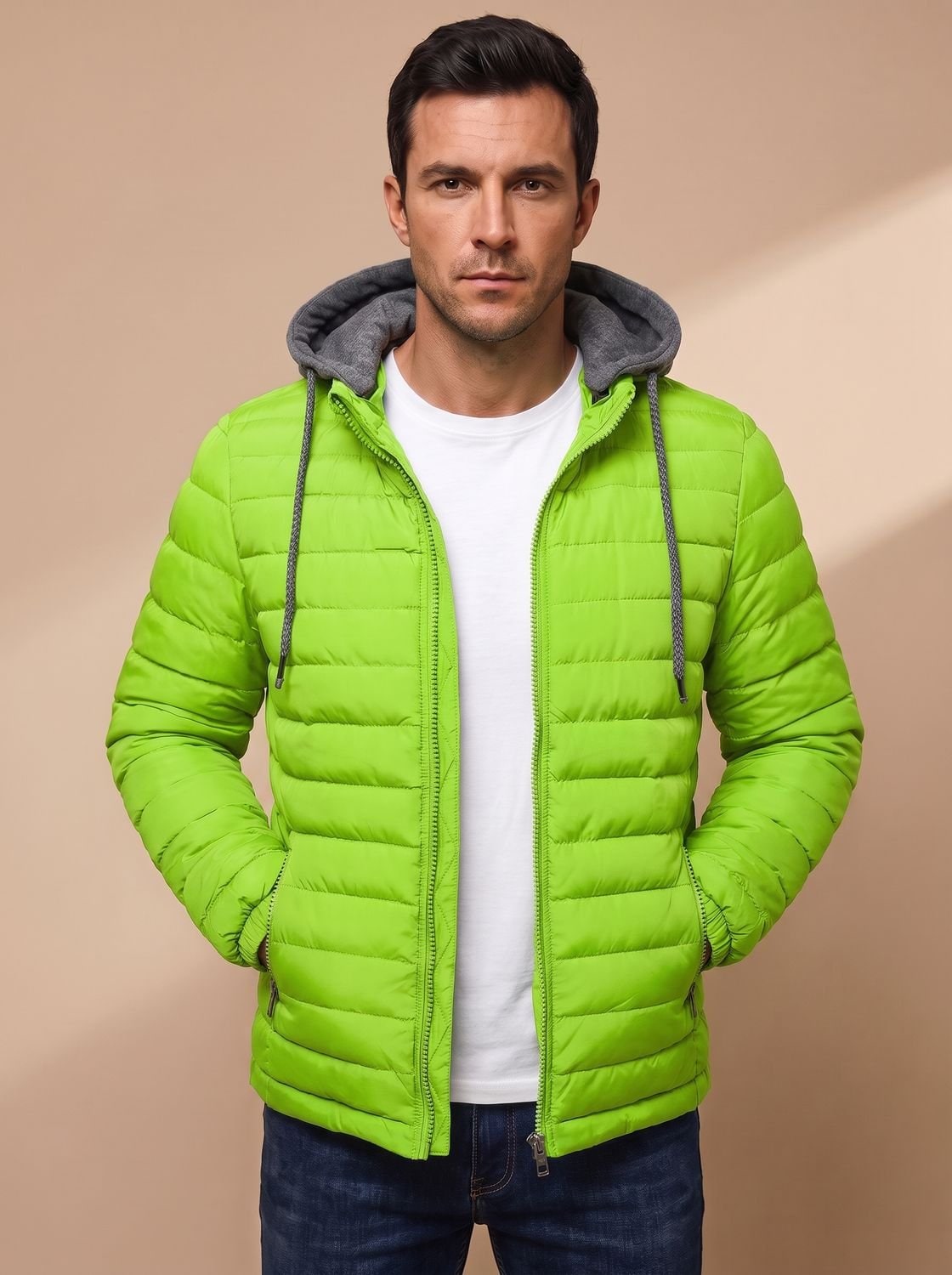 Quilted Hooded Puffer Jacket - Green