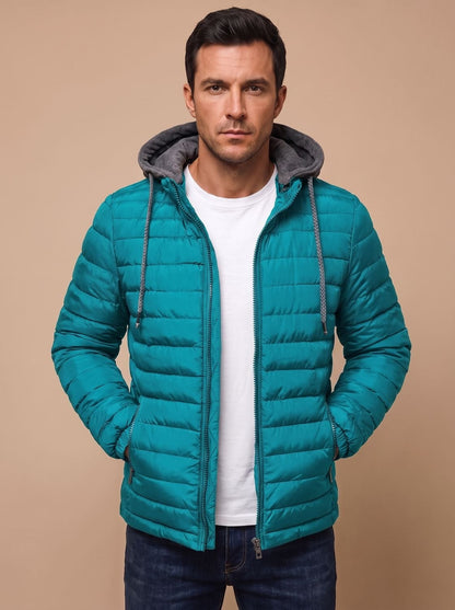 Quilted Hooded Puffer Jacket - Lake Blue