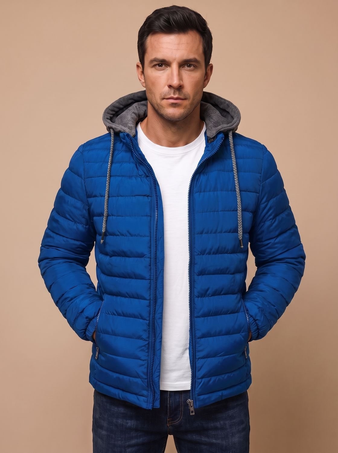 Quilted Hooded Puffer Jacket - Royal Blue