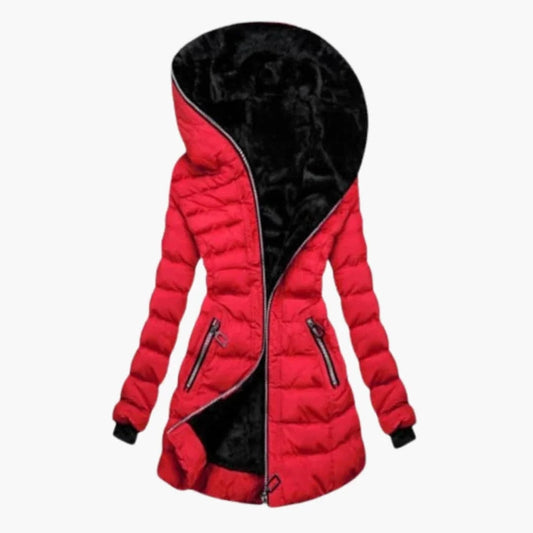Quilted Puffer Jacket for Women - Red