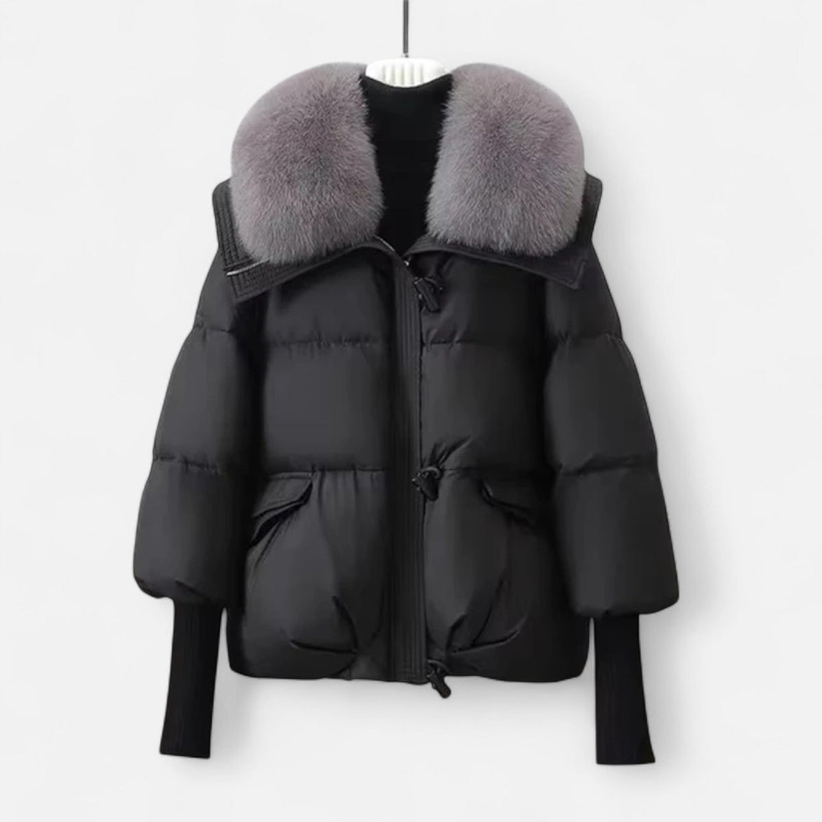 Relaxed Wrap Composed Puffer Jacket - Black