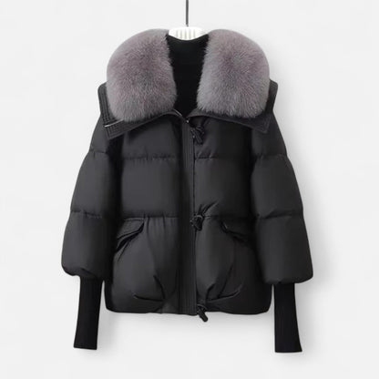 Relaxed Wrap Composed Puffer Jacket - Black