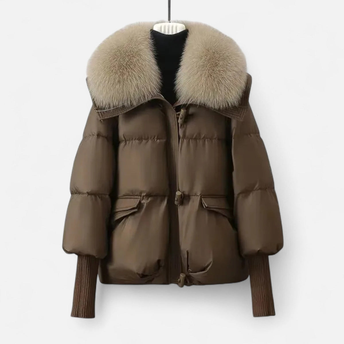 Relaxed Wrap Composed Puffer Jacket - Coffee Brown