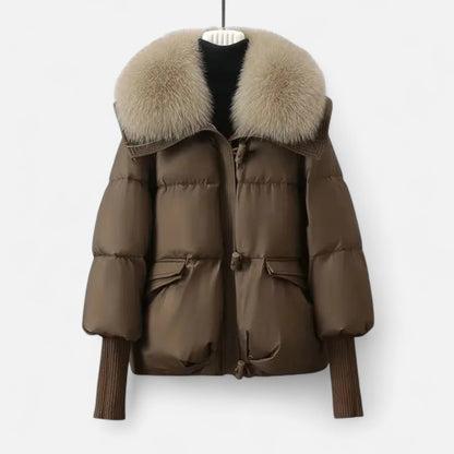 Relaxed Wrap Composed Puffer Jacket - Coffee Brown