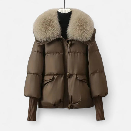 Relaxed Wrap Composed Puffer Jacket - Coffee Brown