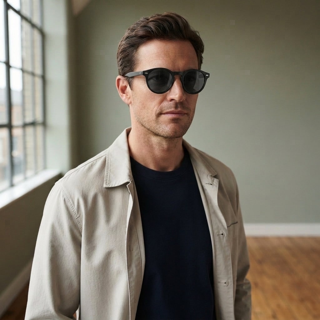 Round Sunglasses for Men - Black