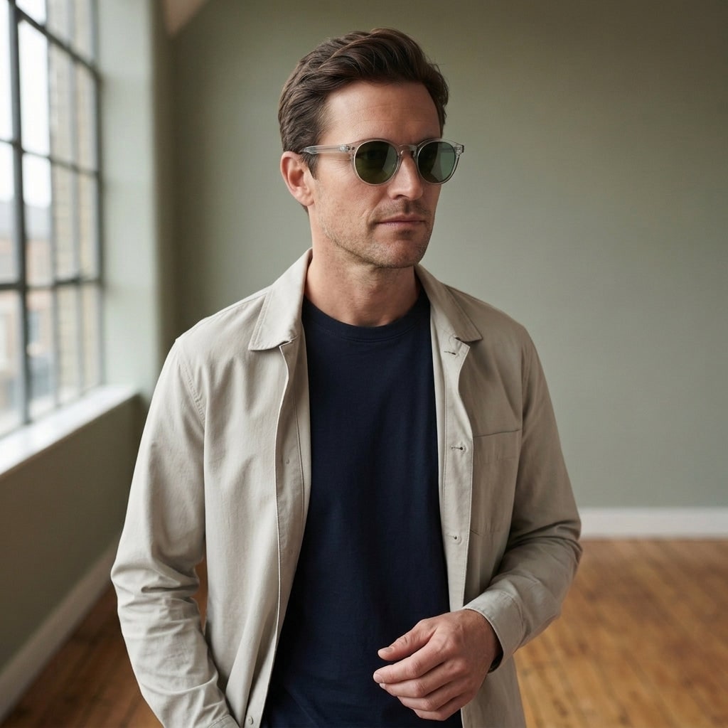 Round Sunglasses for Men - Transparent