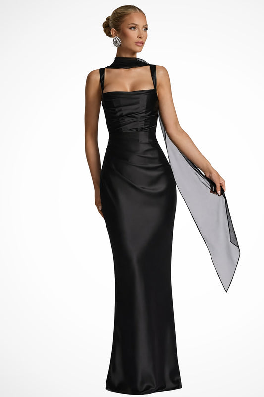 Satin Wedding Guest Dress - Black