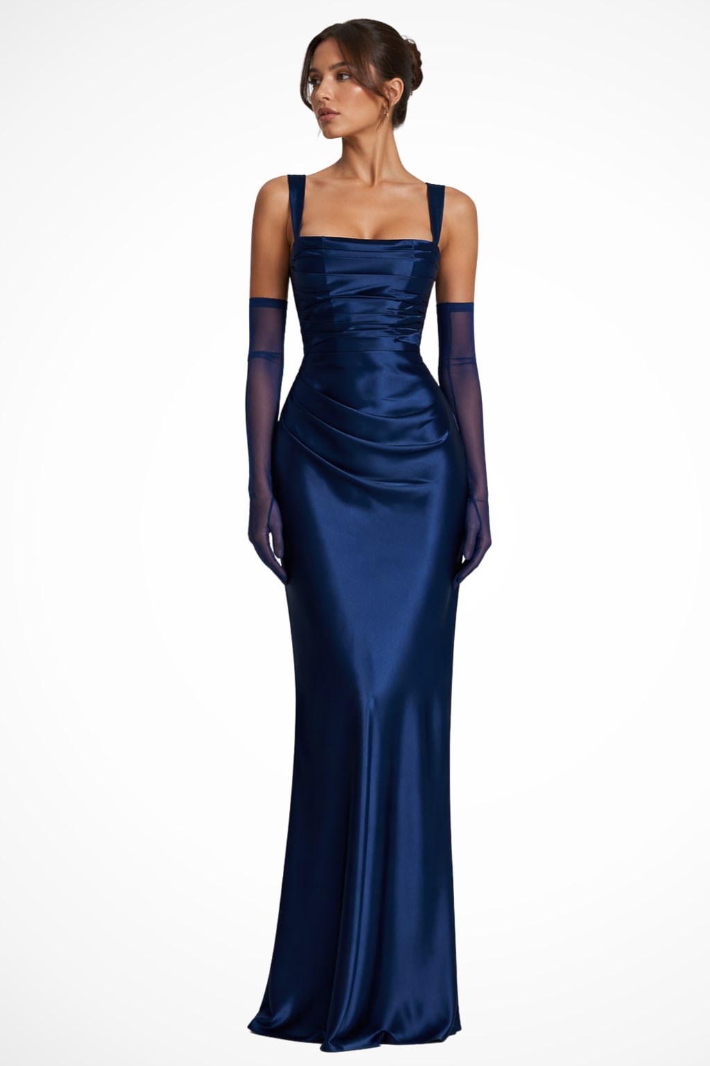 Satin Wedding Guest Dress - Navy Blue