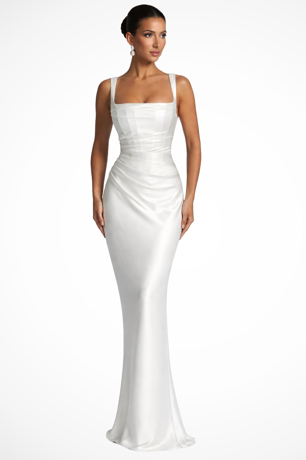 Satin Wedding Guest Dress - White