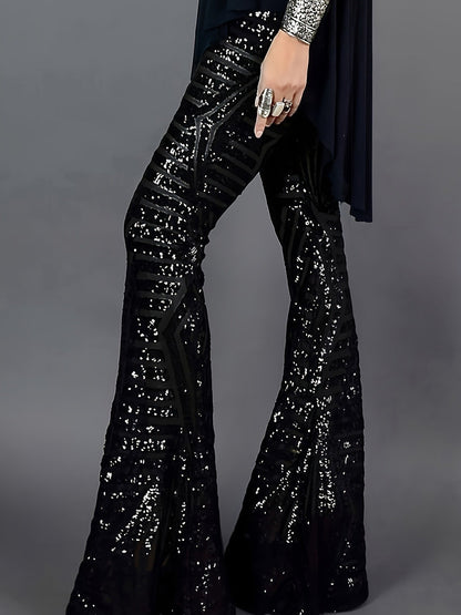 Sequin Flare Pants for Women - Black