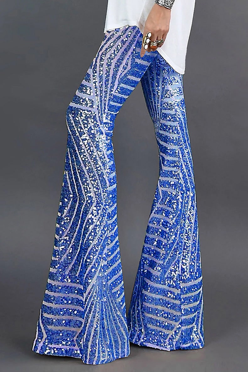 Sequin Flare Pants for Women - Blue